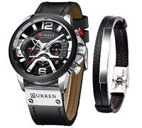 CURREN Relojes de cuarzo para hombre reloj cronógrafo de cuero y pulsera de moda relojes analógicos para hombres reloj de pulsera de lujo regalos para papá novio Plateado Reloj de cuarzo cronógrafo