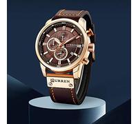 Reloj militar con correa de cuero para hombre, cronógrafo, impermeable, deportivo, fecha, cuarzo, regalo (marrón dorado), Dorado, Marrón (Gold Brown), Cronógrafo, movimiento de cuarzo