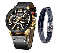 CURREN Relojes para hombre, reloj cronógrafo de cuero de cuarzo y pulsera de moda, relojes analógicos para hombre, reloj de pulsera de lujo, regalo para papá y novio, Oro, Reloj de cuarzo, cronógrafo