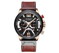 CURREN Relojes para hombre, relojes de cuarzo analógico, calendario, reloj de pulsera para hombre, reloj impermeable de moda con correa de cuero, Marrón, Cronógrafo, movimiento de cuarzo