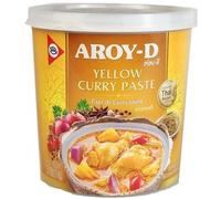 Curry Amarillo en pasta, Curry Aroy-D, Picante moderado, Pasta curry de Tailandia, Elaborado con chalote, ajo, chili rojo seco (15%). sal, hierba de limón y especias, Contiene 1 unidad de 400 gr
