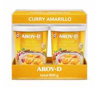 Curry Amarillo en pasta, Curry Aroy-D, Picante moderado, Pasta curry de Tailandia, Elaborado con chalote, ajo, chili rojo seco (15%). sal, hierba de limón y especias, Contiene 2 unidades de 400 gr
