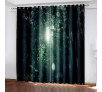 Curtains Deko, Stores Cortinas negras y verdes, árboles y sol, paisajes, poliéster, 2 unidades, 204 x 214 cm