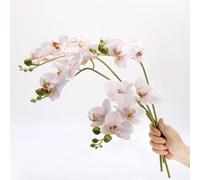 CURTEK Paquete de 4 flores artificiales de látex Phalaenopsis de 17.7 pulgadas, ramos de tallo de orquídea artificial para bodas, fiestas, decoración del hogar, jardín, color rosa claro