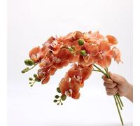 CURTEK Paquete de 4 flores artificiales de látex Phalaenopsis de 17.7 pulgadas, ramos de tallo de orquídea artificial para bodas, fiestas, decoración del hogar, jardín, color naranja