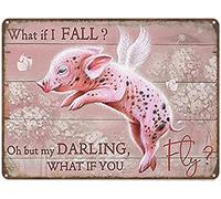 Curteny Cartel de metal vintage con diseño de diente de león de cerdo rosa volador - What If I Fall, Oh But My Darling, What If You Fly Wall Poster Placa para el hogar, cocina, bar, pub, club