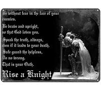 Curteny Cartel de metal vintage con texto en inglés "Rise a Knight Be Without Fear in The Face of Your Enemies" para pub, club, bar, restaurante, cafetería, arte vintage, póster de pared de 14 x 20 cm