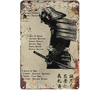 Curteny Letrero de metal vintage para decoración de pared de Bushido Samurai Art 7 Virtues of A Warrior, cartel de aluminio para el hogar, café, comedor, decoración de pared, 12 x 16 pulgadas