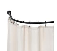 Curtina de Ducha Rail L Forma Ajustable Extensible Barras Cortina de Bañera Acero Inoxidable Polo de Esquina Sin Perforación No Sag para Tienda de Ropa Espacio Pr(Size:A 75-95cm x 75-95cm,Color:Black)