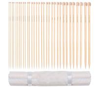 Curtzy Agujas de Tejer de Bambú - Set de 16 Pares de Agujas para Tejer Rectas de Madera con Estuche de Almacenamiento - Una Punta Tamaños 2 mm a 12 mm - Cada Aguja Mide 34 cm Principiantes y Expertos