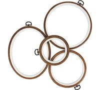 Curtzy Pack de 4 Bastidor para Bordar de Plástico Circular con Diseño de Madera 10,5 a 17 cm - Bastidores para Bordados con Bucle Colgante - Marco Expositor para Manualidades y Costura