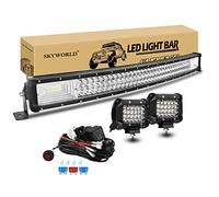 Curvada Barra de luz led, SKYWORLD 81cm 405W Barra de luz LED de Trabajo + 2x60W Faro Trabajo Led 4" Spotlight Faros Led Tractor con 12V Cableado para 4x4 Camion Tractor Coche ATV UTV SUV Vehículos