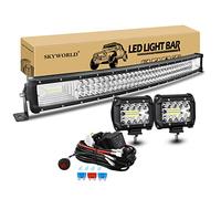 Curvada Barra de luz led, SKYWORLD 81cm 405W Barra Led 4x4 + 2pcs Faro Trabajo Led 4" 60W Faros Led Tractor Luz de Niebla Coche con 12V Cableado para Camion Tractor Coche ATV UTV SUV Vehículos