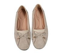 Curvahouse Orthopedic Leather Shoes, Lightweight Anti-Slip Breathable Sandals, Dressy Bow-Knot Flats Round Toe Loafers (Beige,40)