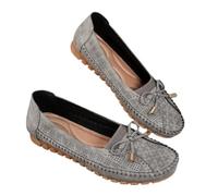 Curvahouse Orthopedic Leather Shoes, Lightweight Anti-Slip Breathable Sandals, Dressy Bow-Knot Flats Round Toe Loafers (Grey,41)
