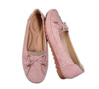 Curvahouse Orthopedic Leather Shoes, Lightweight Anti-Slip Breathable Sandals, Dressy Bow-Knot Flats Round Toe Loafers (Pink,37)