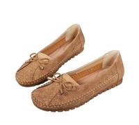 Curvahouse Orthopedic Leather Shoes, Lightweight Anti-Slip Breathable Sandals, Dressy Bow-Knot Flats Round Toe Loafers (Brown,38)