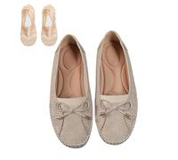 Curvahouse Orthopedic Leather Shoes-Women Dressy Slip-On Bow-Knot Round Toe Flats Loafers, Lightweight Anti-Slip Breathable (Beige,41)