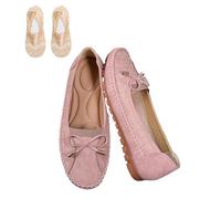 Curvahouse Orthopedic Leather Shoes-Women Dressy Slip-On Bow-Knot Round Toe Flats Loafers, Lightweight Anti-Slip Breathable (Pink,40)
