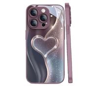 Curve Double Heart Hard Case for iPhone 17/16/15/14 Pro MAX, Sparkling Heart Hard Tempered Glass Case for iPhone, Full-Coverage Drop-Proof (Style B,17 Pro MAX)