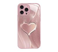 Curve Double Heart Hard Case for iPhone 17/16/15/14 Pro MAX, Sparkling Heart Hard Tempered Glass Case for iPhone, Full-Coverage Drop-Proof (Style A,16 Plus)