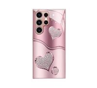 Curve Double Heart Hard Case for Samsung, Sparkling Heart Hard Case for Samsung 21/22/23/24/25/26 Series, Full-Coverage Drop Protection Phones Cases (Pink,S22)