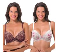 Curve Muse con Aros para Mujer, Talla Grande, Push up, Sujetadores de Encaje con Copa y Media- Paquete de 2-Mauve/Rose Gold,Lime Cream/Hot Pink-100C