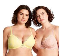 Curve Muse con Aros para Mujer, Talla Grande, Push up, Sujetadores de Encaje con Copa y Media- Paquete de 2-Rosa,Amarilla-100C