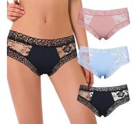 Curve Muse De las Mujeres Sexy Cordón Bikini Hipster Bragas Ropa Interior-3 Paquetes-Azul,Negro,Rosa (Paquete De 3)-42/44