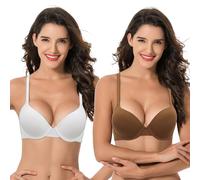 Curve Muse De las Mujeres Talla Extra Cobertura Completa Acolchado Sujetador con Aros - Paquete de 2-Blanco, Concha De Tortuga-125F