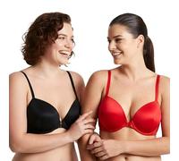 Curve Muse Empuje hacia Arriba para Mujer Agregue 1 y Media Copa con Aros Halter con Frente Cierre Cerrado Sujetadores-Paquete de 2-Negro,Rojo-90B