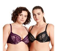 Curve Muse Empuje hacia Arriba Sujetador Talla Grande para Mujer con 1 Copa con Aros y Cierre Frontal-Paquete de 2-Negro,Vino-120E-V2