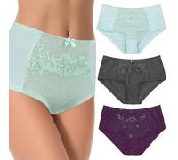 Curve Muse Mujeres Talla Grande Braguita modeladora Ropa Interior Braguitas con Bordado de Encaje-Paquete de 3-Gris,Menta,Ciruela-42/44