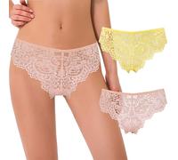 Curve Muse Mujeres Tanga Tangas Hipsters Ropa Interior Encaje Floral Bragas-Paquete de 2-Amarillo,Rosa-M