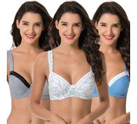 Curve Muse sostén de algodón sin Forro, con Aros, Talla Grande, para Mujer con Paquete de 3-Impresión Blanca,Azul,Gris Fresco-105C