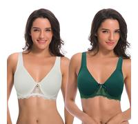 Curve Muse Sujetador Aros Sin Relleno Encaje-x2-Crema, Verde Oscuro-90G