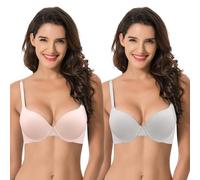 Curve Muse Sujetador de Camiseta Convertible con Aros y Empuje hacia Arriba con Aros de 1 Taza para Mujer-Paquete de 2-Gris Claro,Rosado-110E