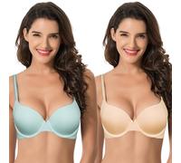 Curve Muse Sujetador de Camiseta Convertible con Aros y Empuje hacia Arriba con Aros de 1 Taza para Mujer-Paquete de 2-Light Blue,Nude-105C