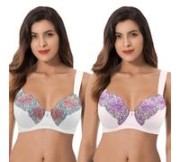 Curve Muse Sujetadores sin Forro con Aros y Talla Grande para Mujer, con Encaje Bordado-Paquete de 2-Suero De La Leche,Tinte De Orquídea-120C