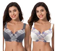 Curve Muse Talla Grande para Mujer,minimizador,inalámbrico,Sujetador sin Forro con Encaje Bordado-Paquete de 2-Suero De La Leche,Gris-95C