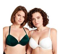 Curve Muse Tallas Grandes +1,5 Taza Sujetadores con Aros-x2 | Media copa, Push Up, Acolchado, Balconette, Transpirable, Tirantes ajustables