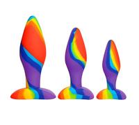 Curve Toys Simply Sweet Rainbow - Juego de Tapones de Silicona para Principiantes, Hombres, Mujeres y Parejas. Silicona Premium y tamaño Graduado. Punta cónica, Vibrante y Colorido. Juego de 3 Piezas