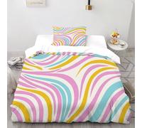 Curved Lines Funda Nordica Algodon 2 Piezas 3D Impresa Abstract Wave Texture con Cremallera Y Funda De Almohada Single（135x200cm） Microfibra Ropa De Cama