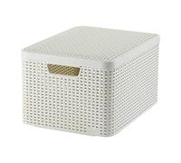 CURVER 205862 - Cesta con Tapa con Efecto Mimbre (tamaño Grande, Polipropileno), Color Blanco