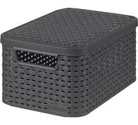CURVER 205863 - Cesta con Tapa con Efecto Mimbre (tamaño Grande, Polipropileno), Color Gris