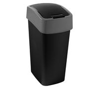 Curver 229411 - Papelera basculante de plástico, 29,4 x 37,6 x 65,3 cm, 45 litros, Negro y Plateado