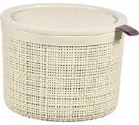 Curver Caja redonda de yute Juliet 2 l con tapa 100% reciclado Beige, Cranberry