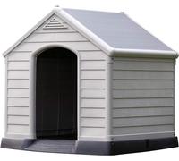 Curver - Caseta de Perro Exterior de Resina, para Perros Grandes y medianos, Suelo Elevado, Sistema de ventilación, 95 x 99 x 99 cm, Color Gris