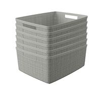 Curver Cesta decorativa de yute de plástico para organización y almacenamiento, ideal para oficina en casa, estantes de armario, despensa de cocina y todos los artículos esenciales del dormitorio