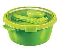 Curver - hermético Smart To Go Lunch Kit Redondo 1,6L. - Con Cubiertos y Salsera - Apto para Microondas, Lavavajillas y Congelador - Color Verde Lima